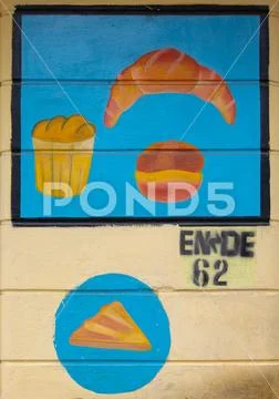 Bakery mural painting advertisement, Namibe Province, Namibe, Angola Stock Photos