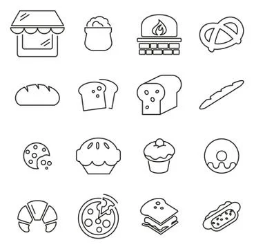 Bakery or Bakehouse Icons Thin Line Vector Illustration Set Stock Illustration