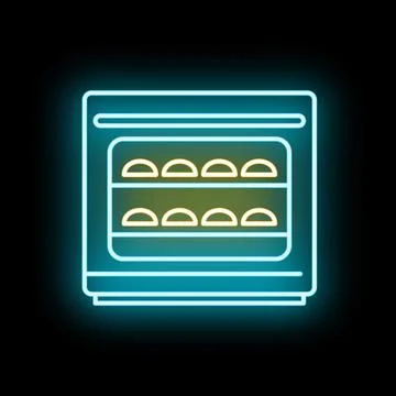 Bakery oven baking fresh buns neon sign Stock Illustration