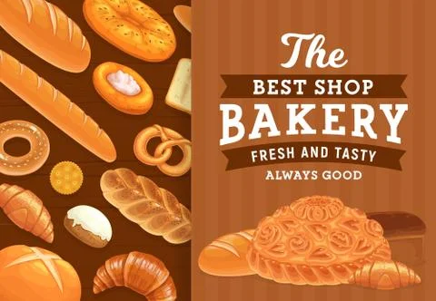 Bakery, pastry and bread vector poster Illustrazione stock