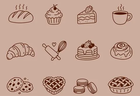 Bakery Pastry Doodle Set Stock Illustration