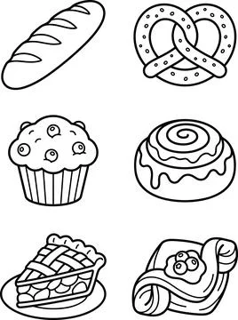 Bakery pastry set vector illustration with baguette pretzel muffin cinnamon Stock Illustration