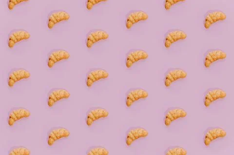 Bakery pattern with baked croissant 스톡 사진