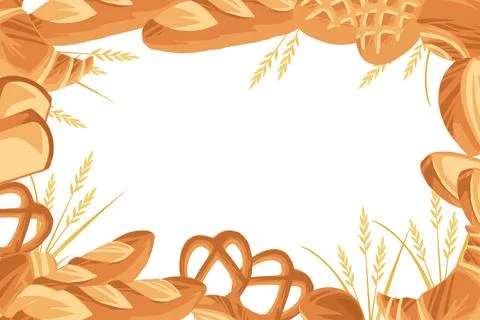 Bakery pattern with different breads flat vector illustration in white backgr イラスト素材