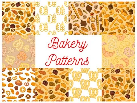 Bakery pattern set of bread products and desserts Stock Illustration