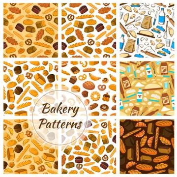 Bakery patterns set. Bread and baking kitchenware イラスト素材