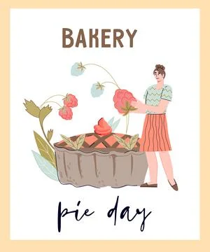 Bakery pie day banner or poster design with baker cartoon vector illustration Stock Illustration