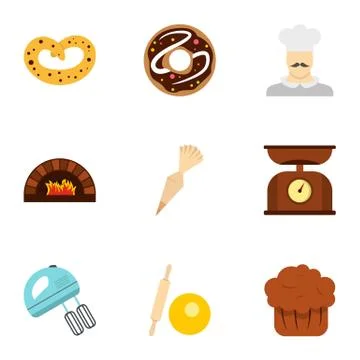 Bakery process icons set, flat style Stock Illustration
