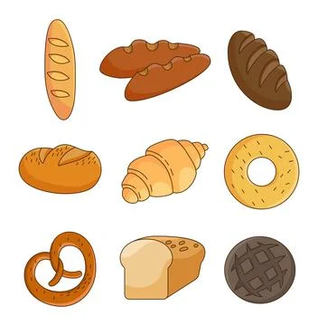 Bakery product. Bread, loaf and baguette. Stock Illustration