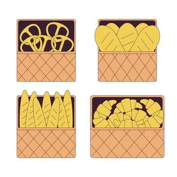 Bakery products 2D linear cartoon objects set Illustrazione stock