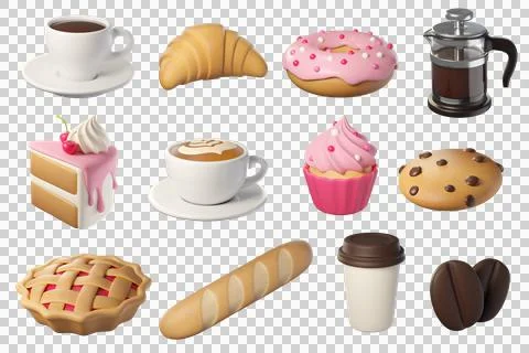 Bakery products 3D icon set Stock Illustration