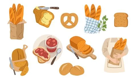 Bakery products and bread set flat vector illustration 스톡 일러스트