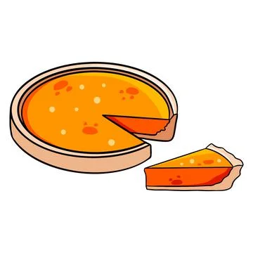 Bakery products. Appetizing pumpkin pie with a cut piece of cake. Stock Illustration