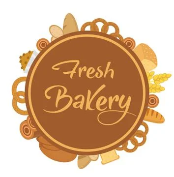 Bakery products frame with bread, loaf, buns. Vector illustration. 스톡 일러스트