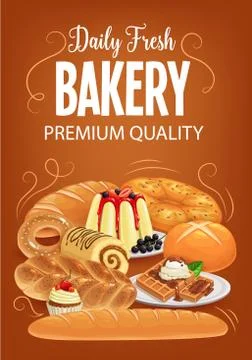 Bakery products vector bread and sweet desserts Illustrazione stock