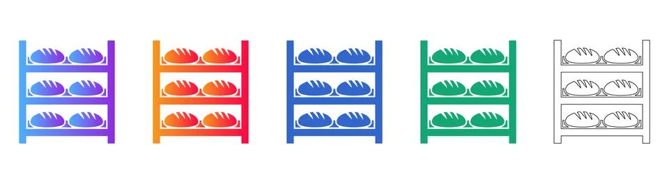 Bakery Rack with Bread Loaves Vector Icon Set icon set Stock Illustration