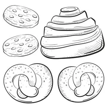 Bakery roll, biscuiits with chocolate, brecel vector illustration isolated on Illustrazione stock