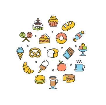 Bakery Round Design Template Thin Line Icon. Vector Stock Illustration