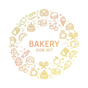 Bakery Round Design Template Thin Line Icon Concept. Vector Stock-Illustration