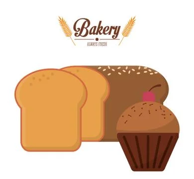 Bakery rye bread with cupcake always fresh Illustrazione stock