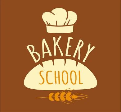 Bakery school. Handmade bread logo. Cafe logotype template. Chef hat, bread and イラスト素材