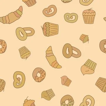 Bakery seamless pattern background. Stock Illustration