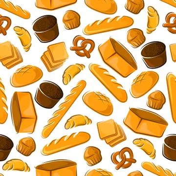Bakery seamless pattern with bread and buns Illustrazione stock