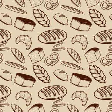 Bakery. Seamless pattern with bread, bun, bagel, croissant. Desi Illustrazione stock