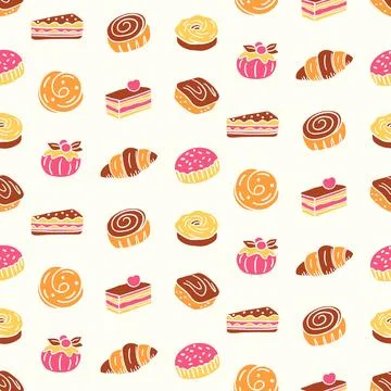 Bakery seamless pattern cupcake and muffin doodles Illustrazione stock