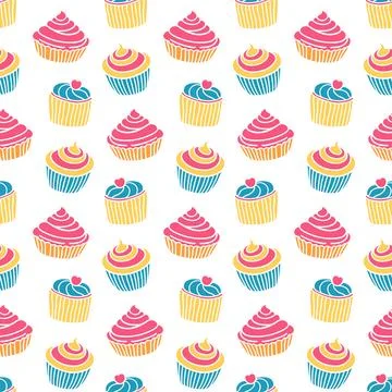 Bakery seamless pattern cupcake and muffin doodles Stockillustratie