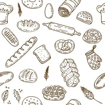 Bakery seamless pattern. Hand drawn collection Stock Illustration