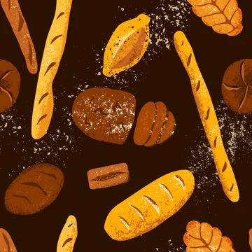 Bakery seamless pattern vector illustration with different breads and homemade イラスト素材