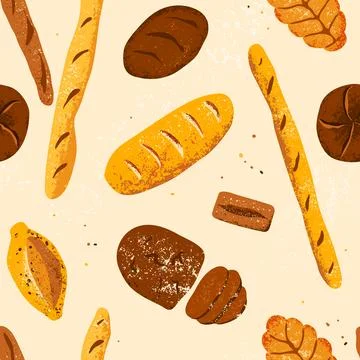 Bakery seamless pattern vector illustration with different breads and homemade イラスト素材
