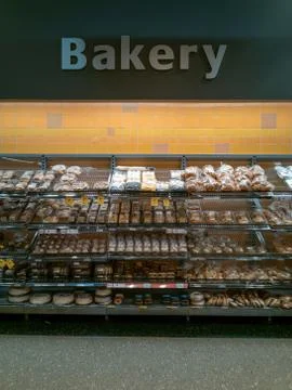 Bakery section at supermarket Stock Photos