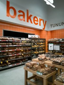 Bakery section at supermarket Stock Photos