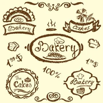 Bakery set elements chalkboard, vector. Stock Illustration