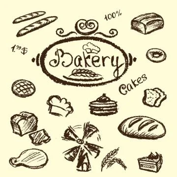 Bakery set elements chalkboard, vector. Stock Illustration