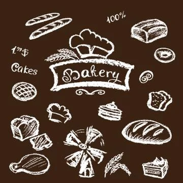 Bakery set elements chalkboard, vector. イラスト素材