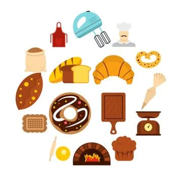 Bakery set flat icons イラスト素材