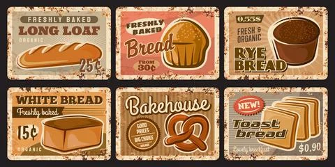 Bakery shop and bread rusty plates, vector food Stockillustratie