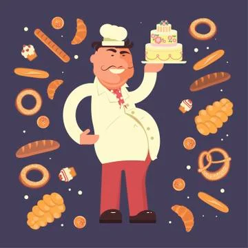 Bakery shop and chef Stock Illustration