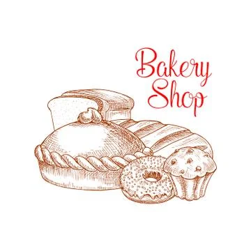 Bakery shop bread vector sketch poster Stock Illustration