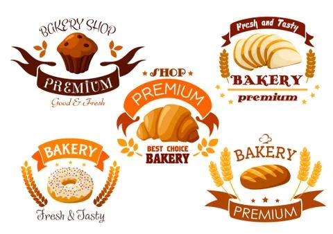 Bakery shop emblem with bread and sweet cakes Stock Illustration