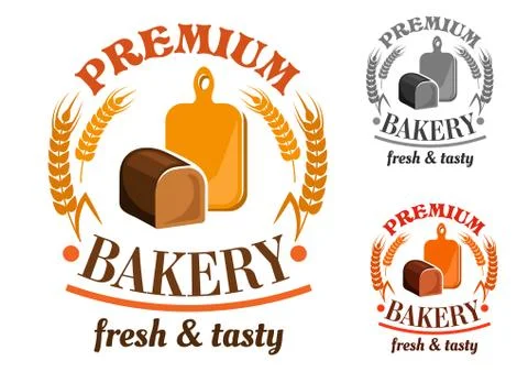 Bakery shop emblem with rye bread loaf Illustrazione stock