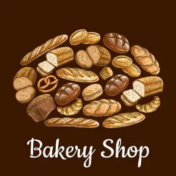 Bakery shop emblem in shape of bread loaf 스톡 일러스트