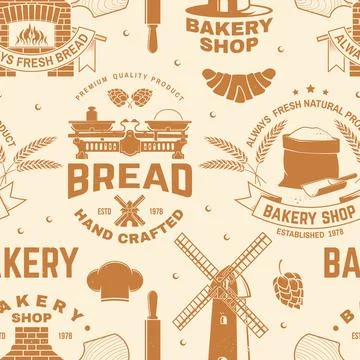 Bakery shop seamless pattern or background. Vector. Seamless bakery pattern with Stock Illustration