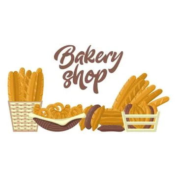 Bakery shop set with different kinds of bread Stock Illustration