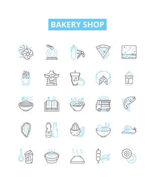 Bakery shop vector line icons set. Pastry, Cake, Bread, Cookies, Donuts, Bagel イラスト素材