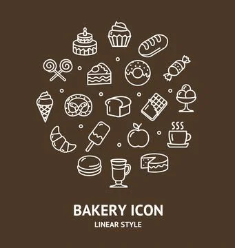 Bakery Sign Round Design Template Thin Line Icon Banner. Vector Stock Illustration