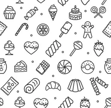 Bakery Signs Seamless Pattern Background on a White. Vector Stock Illustration